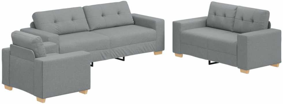 Sofa 3 pcs Šviesiai pilka 221 x 80 x 80 cm Lino mišinio audinys