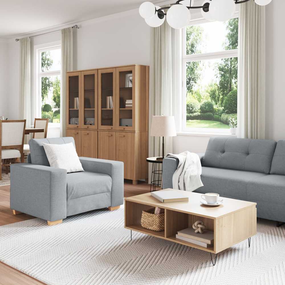 Sofa 3 pcs Šviesiai pilka 221 x 80 x 80 cm Lino mišinio audinys
