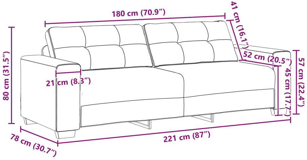 Sofa 3 pcs Šviesiai pilka 221 x 80 x 80 cm Lino mišinio audinys