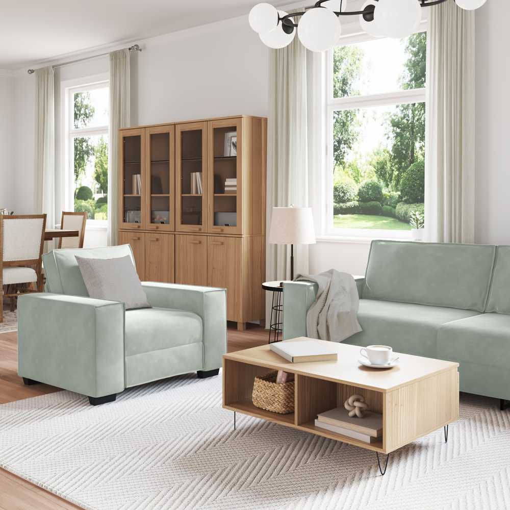 Sofa 3 vnt. Šviesiai pilka Lino mišinio audinys