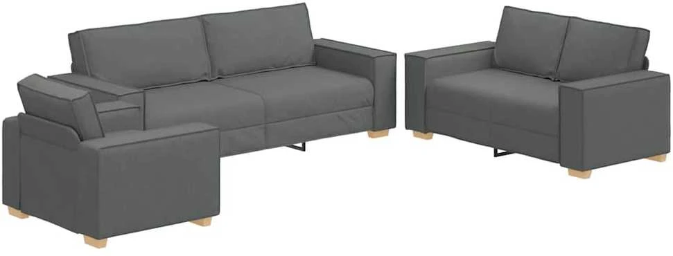 Sofa 3 vnt. Tamsiai pilka Lino mišinio audinys