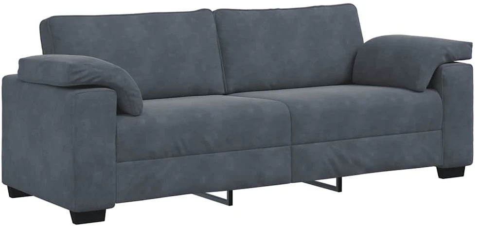 Sofa 3 dalių sofos komplektas su pagalvėlėmis, tamsiai pilkas, aksomas