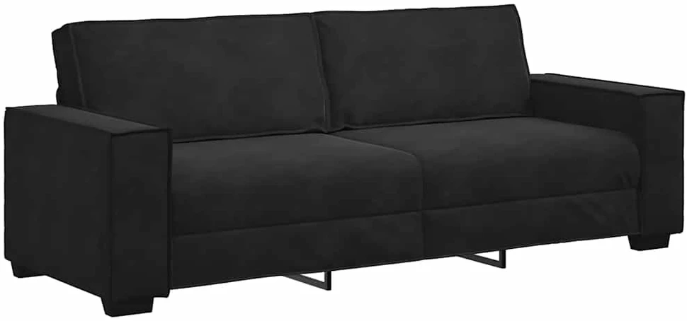 Sofa 3 dalių sofos komplektas su pagalvėlėmis, juodas aksomas
