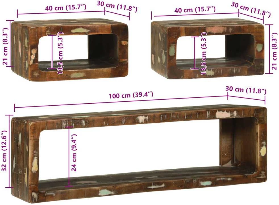 TV spintelių komplektas 3 vnt. Įvairiaspalvis 100 x 30 x 32 cm