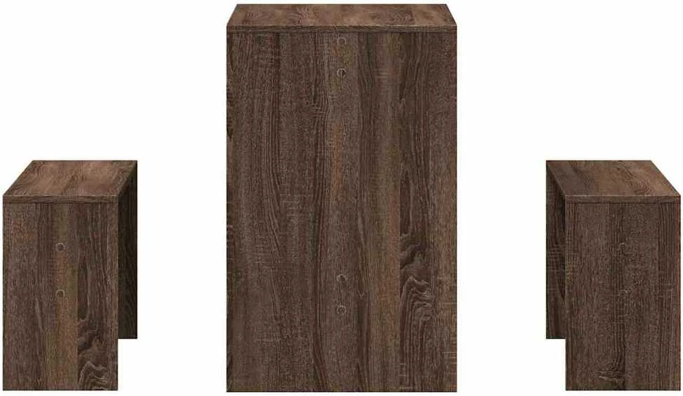 3 dalių valgomojo stalo ir suoliukų rinkinys Brown Oak