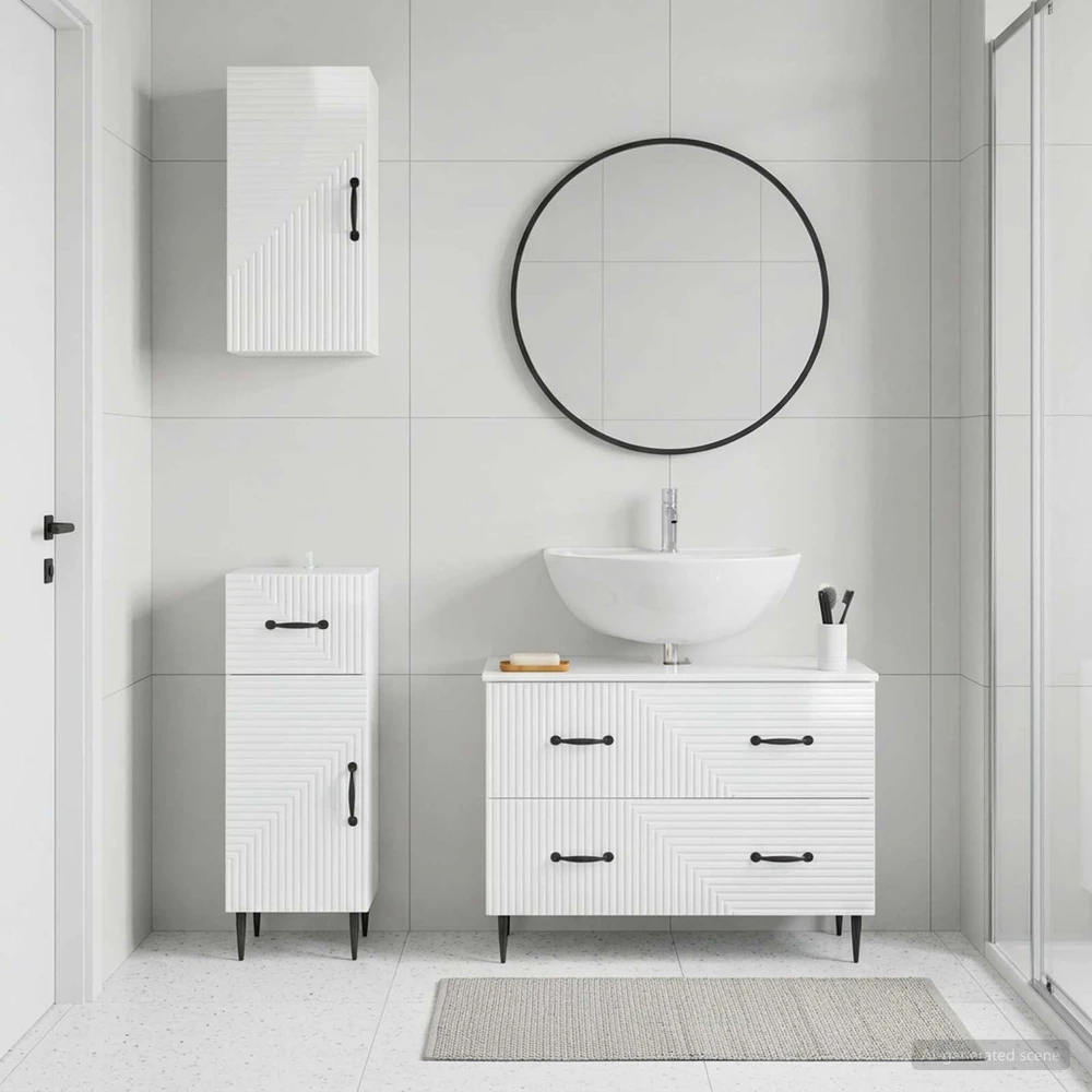 3 dalių vonios spintelių komplektas HAARLEM Itin blizgi balta