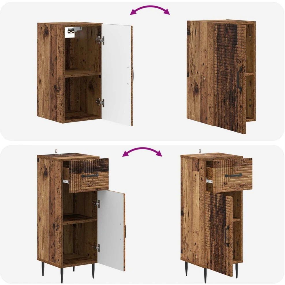 3 dalių vonios spintelių komplektas HAARLEM Sendintos medienos