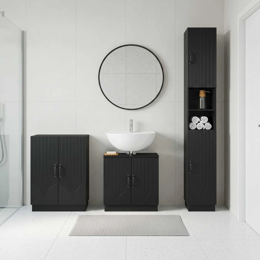3 dalių vonios spintelių komplektas HOORN Juoda
