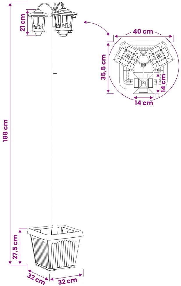 Pakabinamas šviestuvas 3-Head Lamp Post Juoda 32 x 32 x 188 cm Aliuminis ir ABS