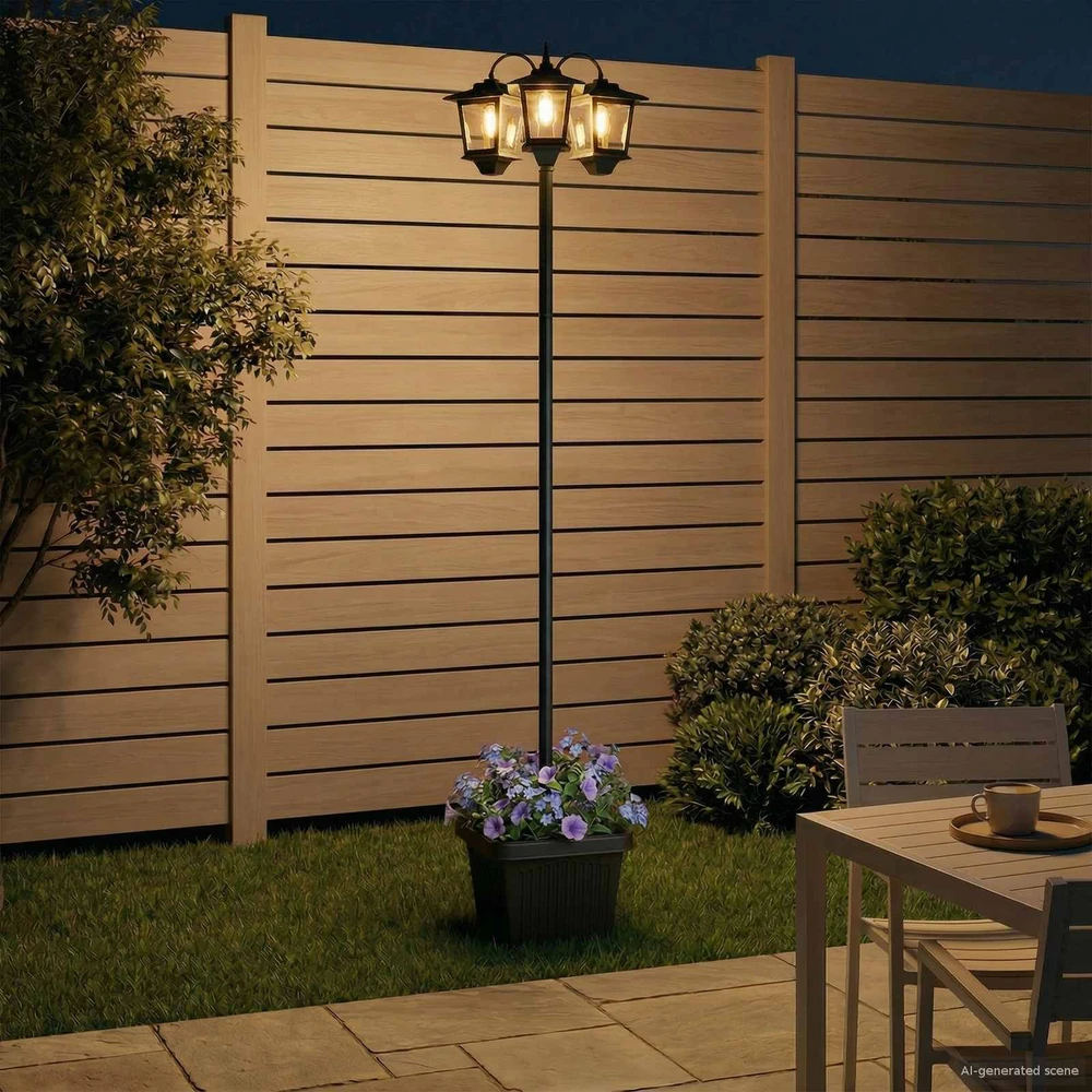 Pakabinamas šviestuvas 3-Head Lamp Post With Planter Juoda 32 x 32 x 188 cm