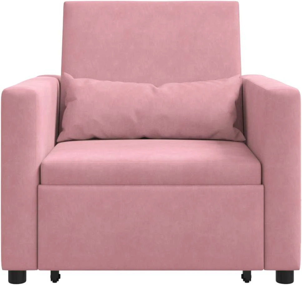 Fotelis Ištraukiamas sofa-lova vienvietis Šviesiai rožinė Aksomas