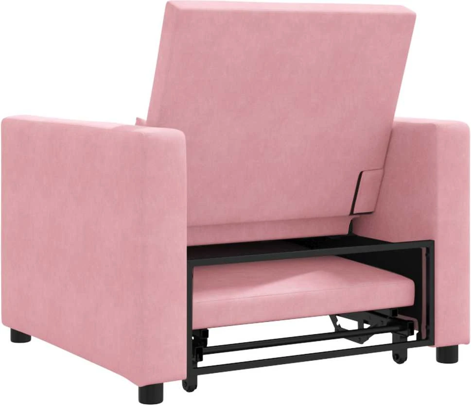 Fotelis Ištraukiamas sofa-lova vienvietis Šviesiai rožinė Aksomas