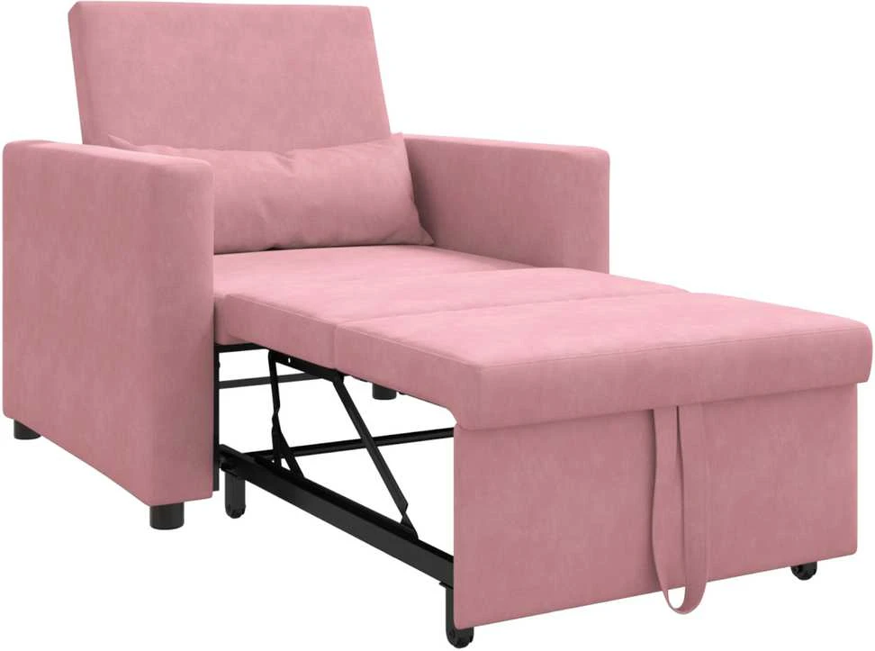 Fotelis Ištraukiamas sofa-lova vienvietis Šviesiai rožinė Aksomas