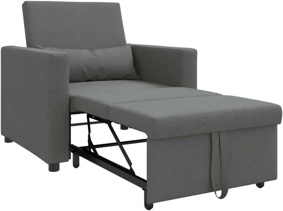 Fotelis Ištraukiamas sofa-lova vienvietis su ratu Tamsiai pilka audinys