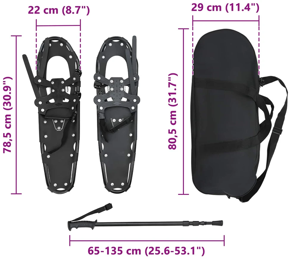 3 in 1 sniego batai su žygio lazdelėmis Juoda 78,5 x 22 cm