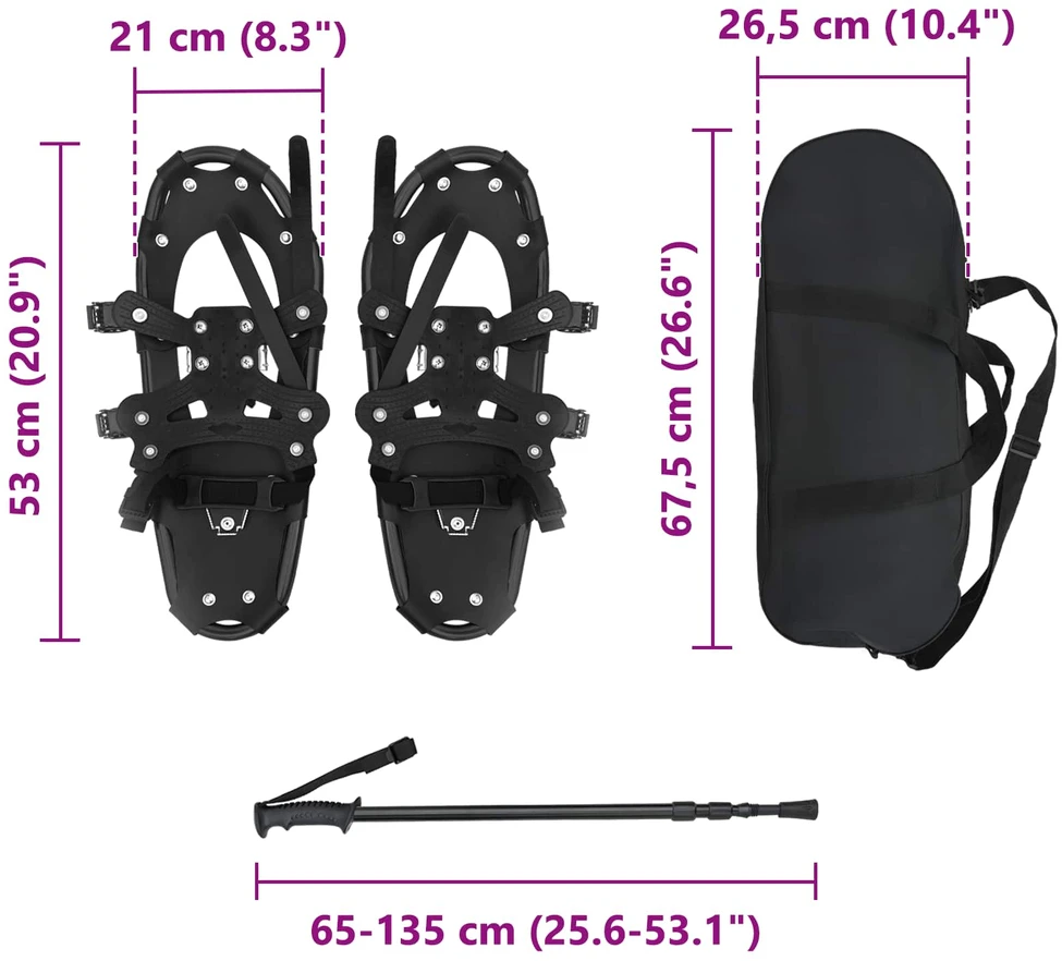 3 in 1 sniego batai su žygio lazdelėmis Juoda 53 x 21 cm