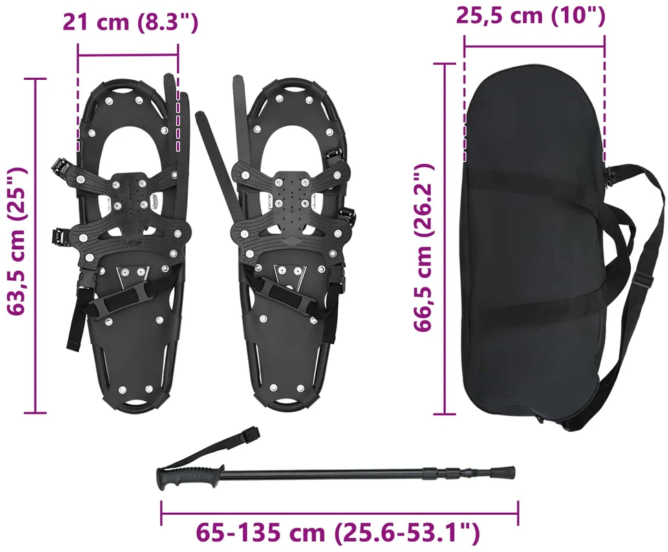 3 in 1 sniego batai su žygio lazdelėmis Juoda 63,5 x 21 cm