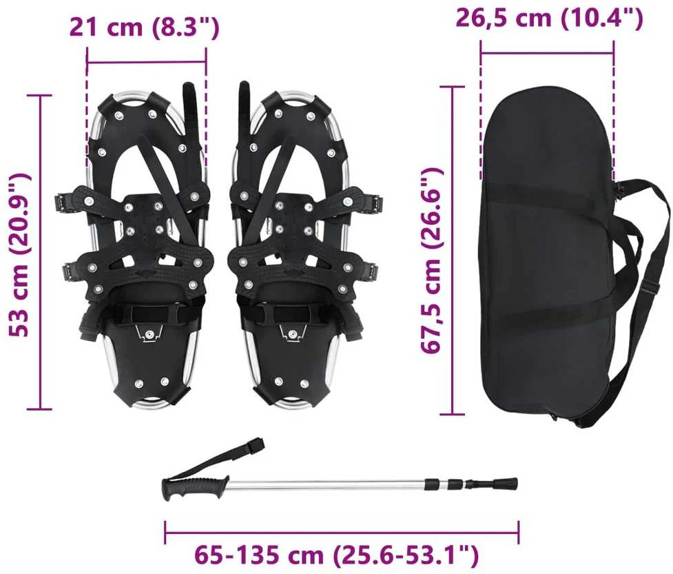 3 in 1 sniego batai su žygio lazdelėmis Sidabrinė ir juoda
