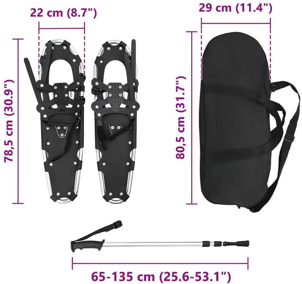 3 in 1 sniego batai su žygio lazdelėmis Sidabrinė ir juoda
