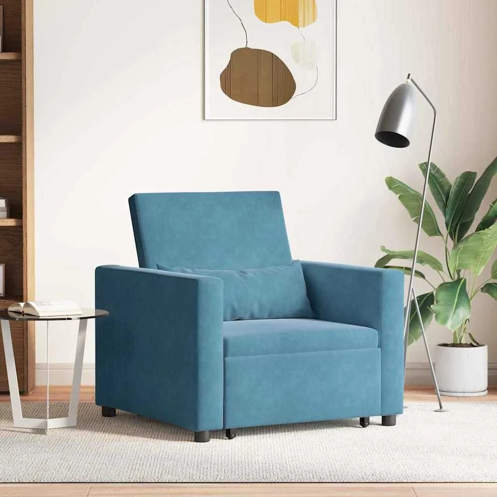 Ištraukiamas sofa-lova vienvietis su ratais Mėlyna Aksomas