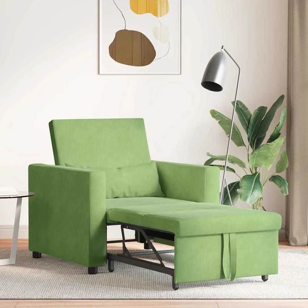 Ištraukiamas sofa-lova vienvietis Šviesiai žalia Aksomas