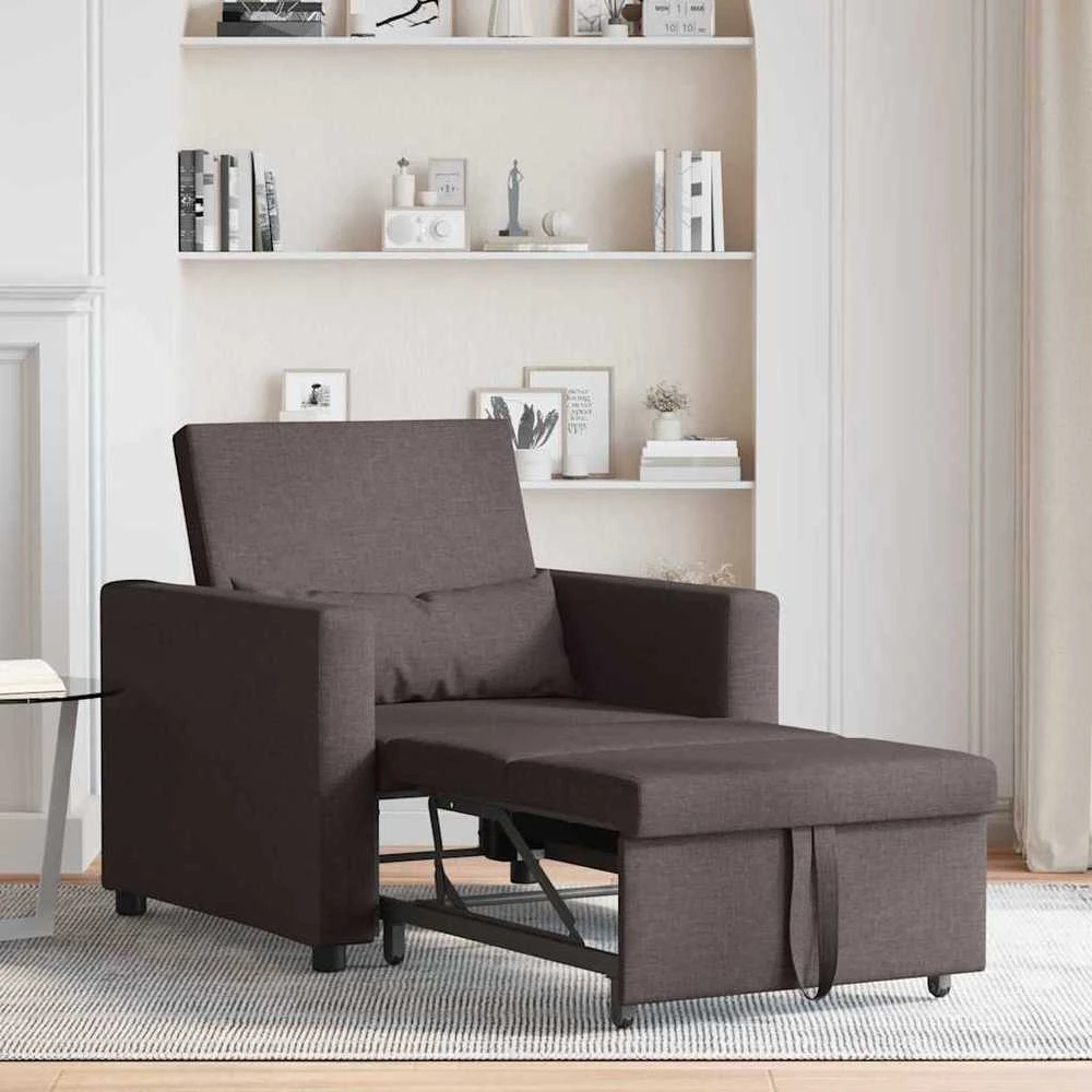 Fotelis Ištraukiamas sofa-lova vienvietis Tamsiai ruda audinys