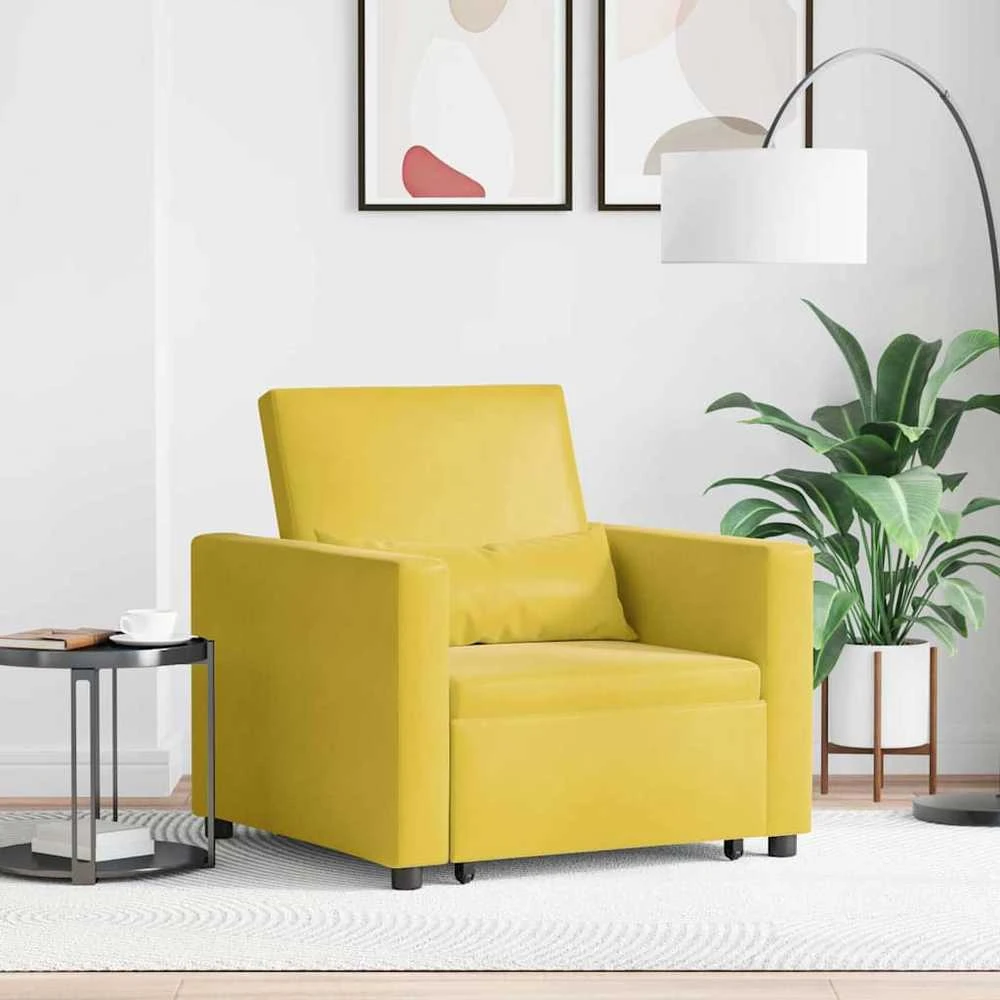 Fotelis Ištraukiamas sofa-lova vienvietis Geltona Aksomas