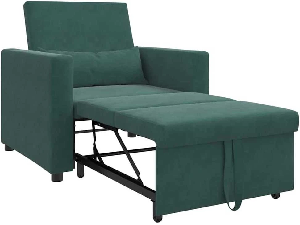 Fotelis Ištraukiamas sofa-lova vienvietis Tamsiai žalia Aksomas