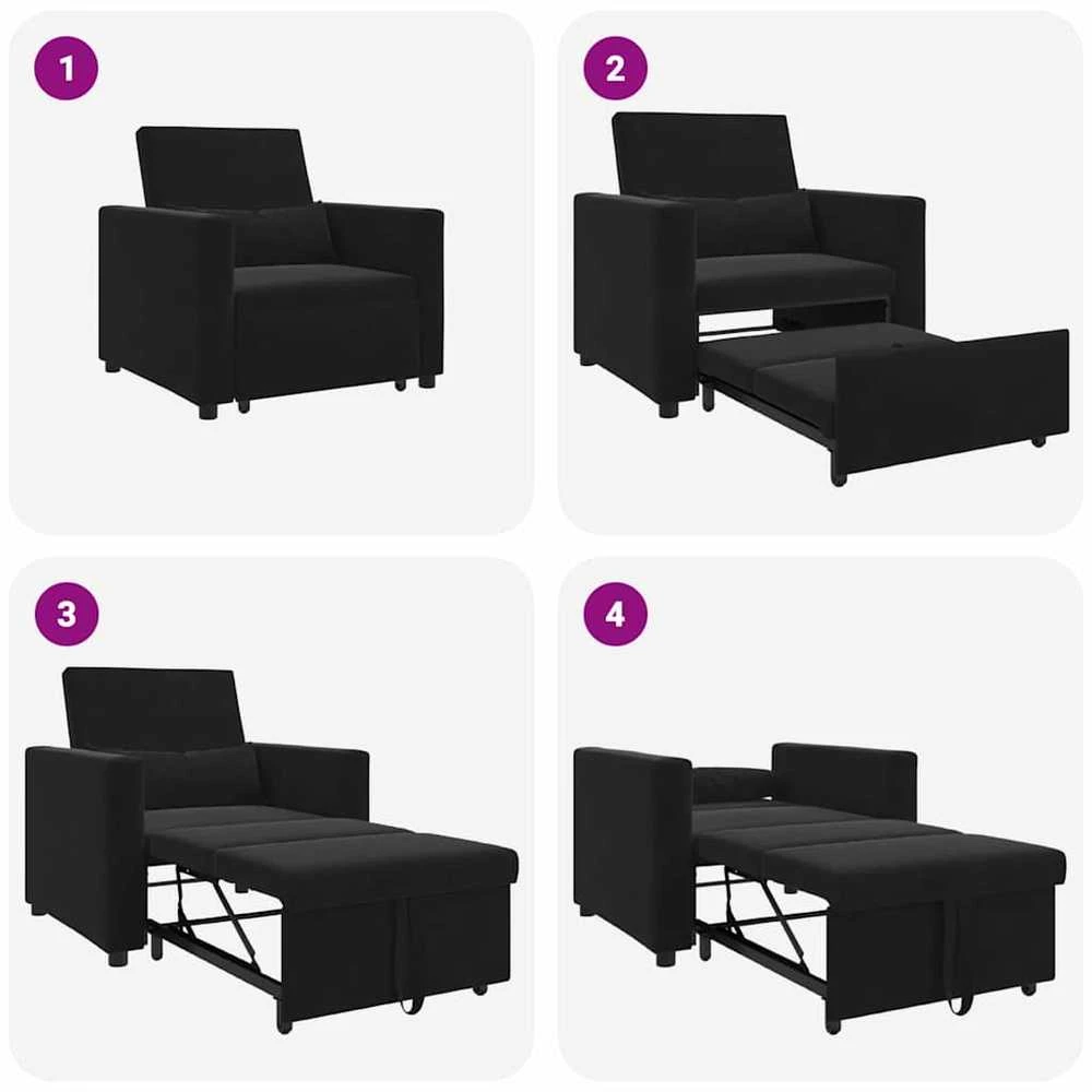 Fotelis Ištraukiamas sofa-lova vienvietis su ratais Juoda Aksomas