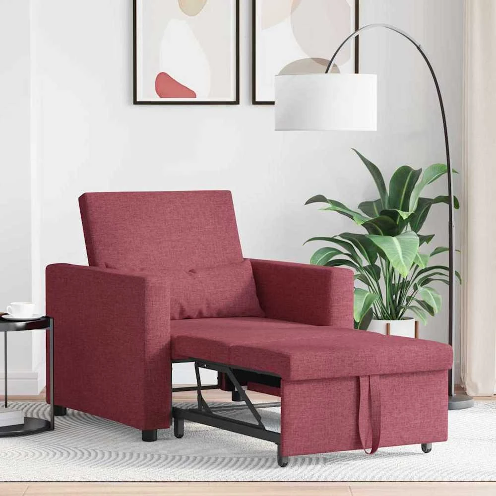 Fotelis Ištraukiamas sofa-lova vienvietis Vyno raudonumo audinys