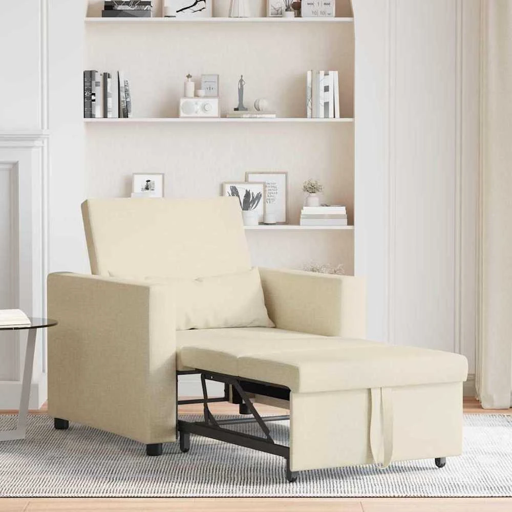 Fotelis Ištraukiamas sofa-lova vienvietis Kreminė 90 x 165 x 87 cm