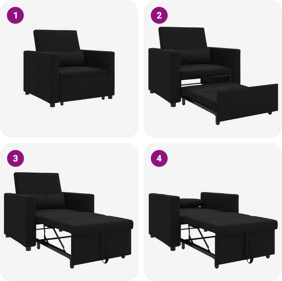 Ištraukiamas sofa-lova vienvietis Juoda 90 x 165 x 87 cm