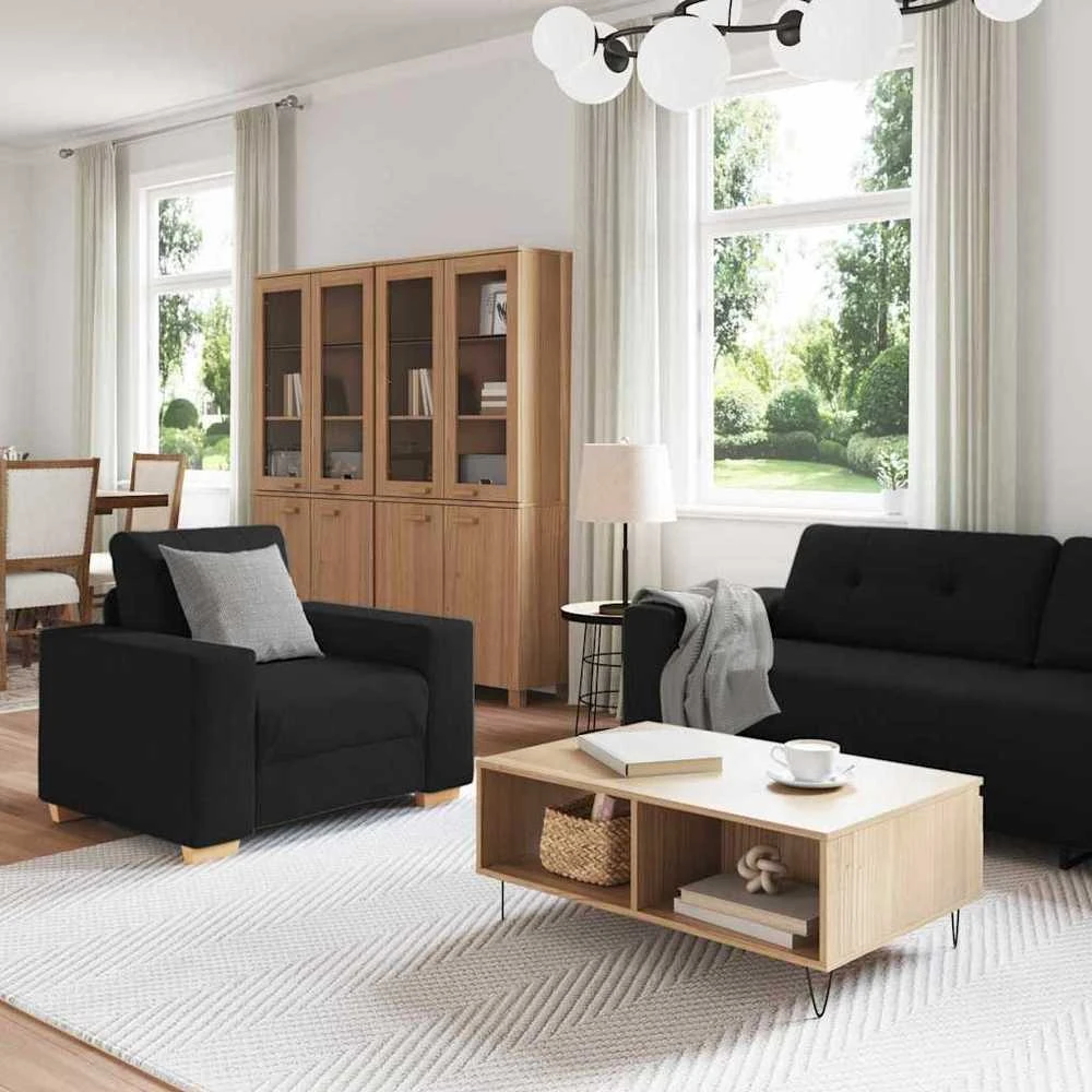Sofa 3 vnt. Juoda Lino mišinio audinys