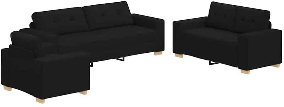 Sofa 3 vnt. Juoda Lino mišinio audinys
