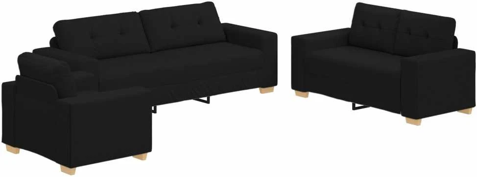 Sofa 3 vnt. Juoda Lino mišinio audinys