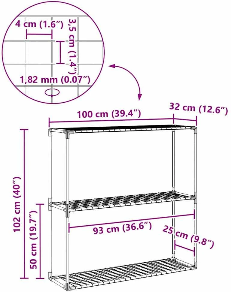 3 lentynų augalų stovas Juoda 100 x 32 x 102 cm Plienas