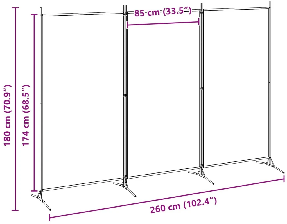 3-panelis kambario skirstytuvas Smėlio 260 x 180 cm Audinys