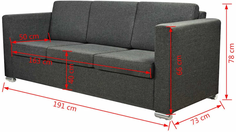 Sofa 3 sofų komplektas, audinys, tamsiai pilkos