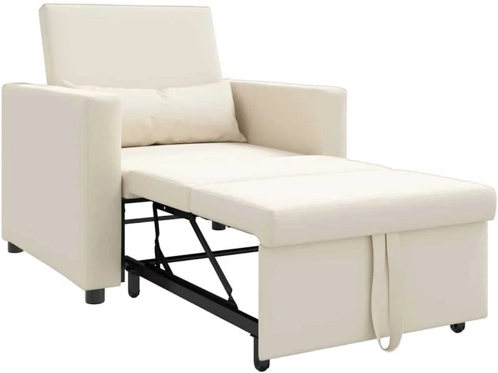 Ištraukiamas sofa-lova vienvietis su ratu Kreminė balta audinys