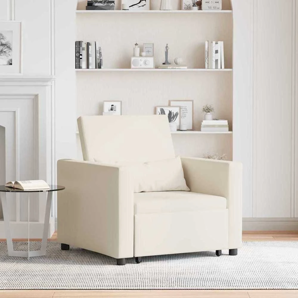 Ištraukiamas sofa-lova vienvietis su ratu Kreminė balta audinys
