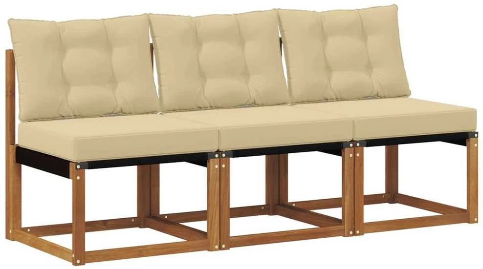3 vnt. Lauko vidurinė sofa Kietas akacijos medis ir tekstilenas