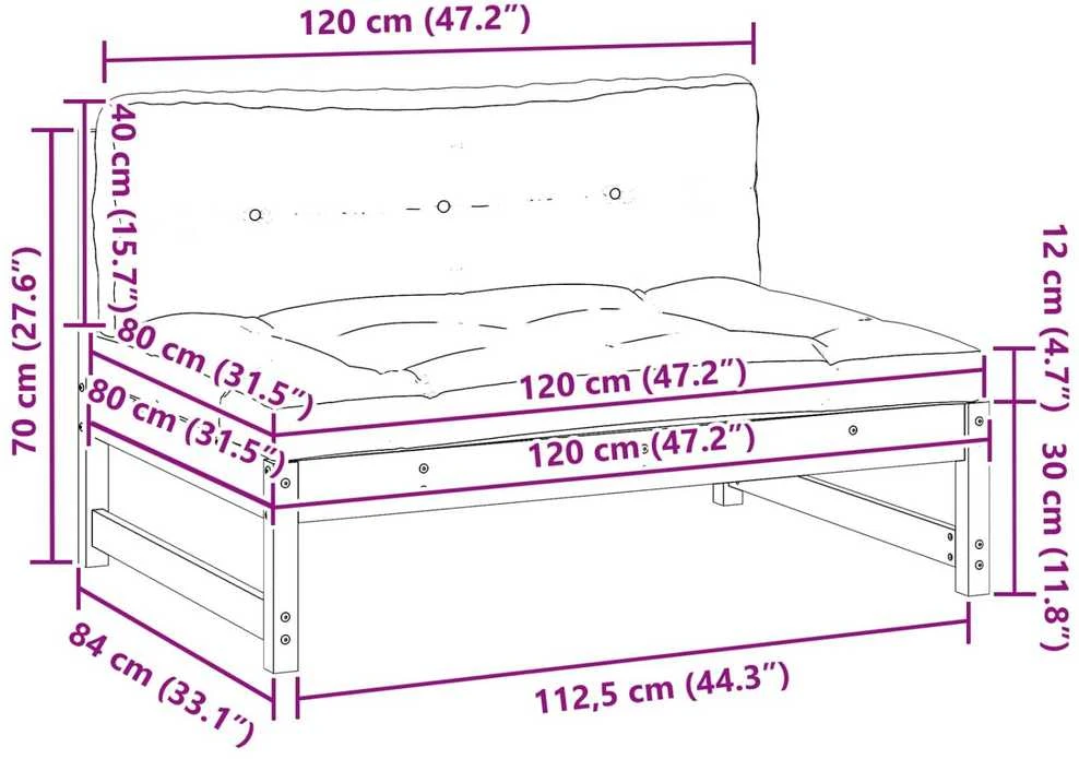 Sodo vidurinė sofa Tvirtas pušies medis Vaško Ruda