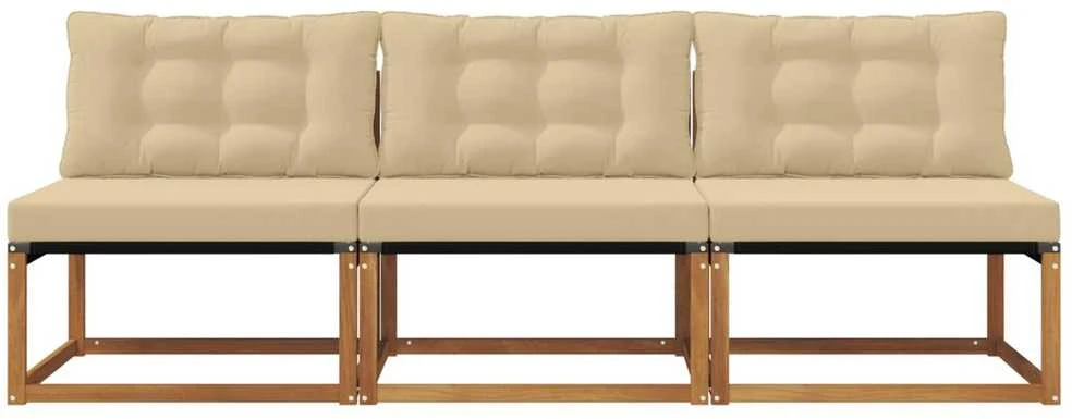 3 vnt. Lauko Vidurinis Sofa Kietos akacijos mediena Natūrali