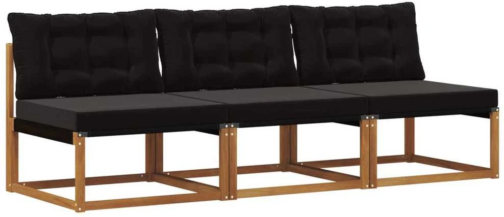 3 vnt. Lauko Vidurinis Sofa Kietos akacijos mediena Natūrali