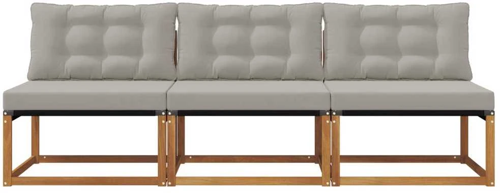 3 vnt. Lauko Vidurinis Sofa Kietos akacijos mediena Natūrali