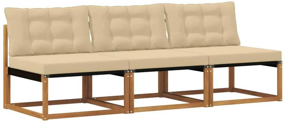 3 vnt. Lauko Vidurinis Sofa Kietos akacijos mediena Natūrali