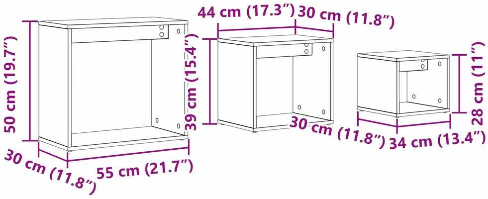 Suklijuotas stalas 3 vnt. Juodas ąžuolas 55 x 30 x 50 cm