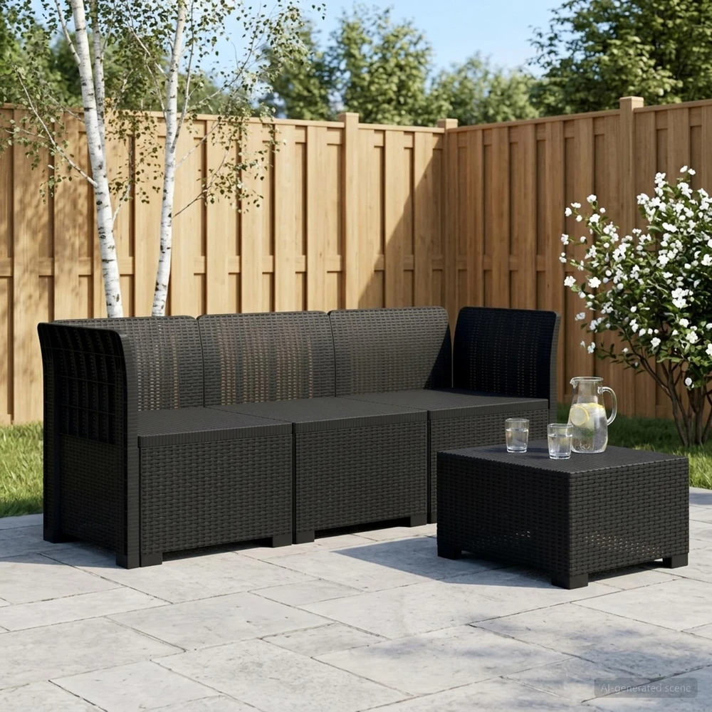 3-vietė Sodo Sofa Rattan Išvaizda PP Antracito