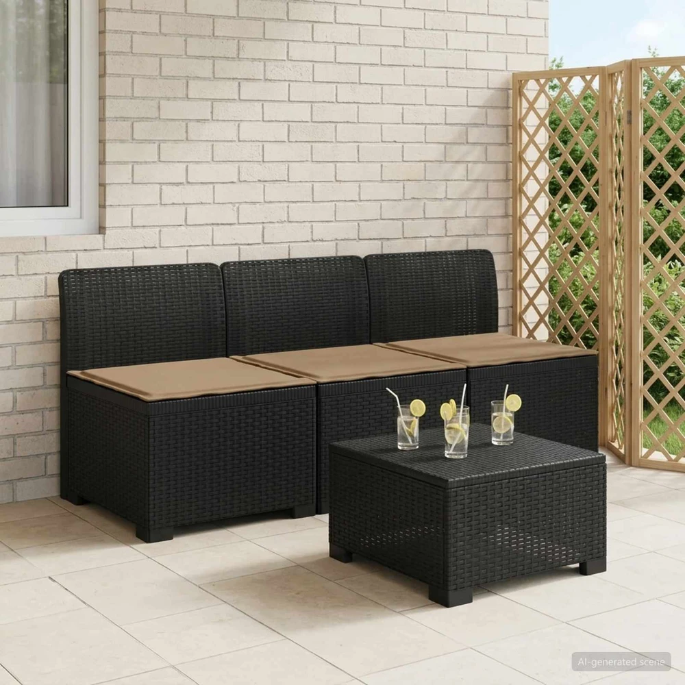 3-vietė sodo sofa su pagalvėlėmis, Rattan išvaizda 3 vietos PP