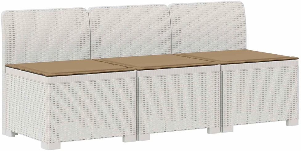 3-vietė sodo sofa su pagalvėlėmis, Rattan išvaizda PP Balta